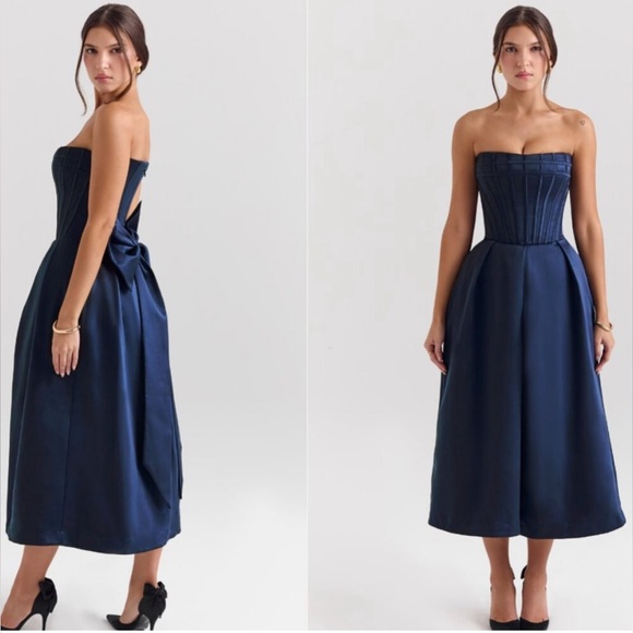 HOUSE OF CB 'Bellina' Midnight Blue Strapless Detachable Bow - Picture 1 of 11